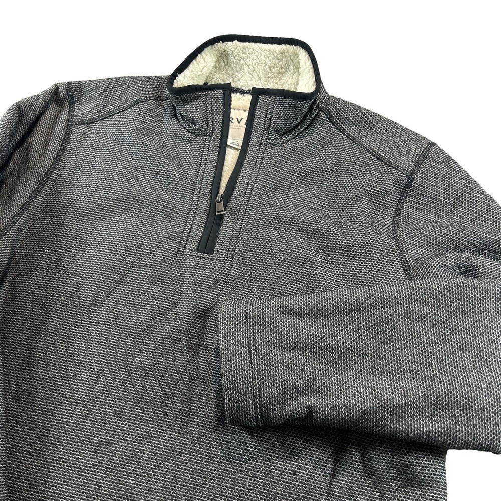 Orvis Quarter Zip Pullover Mens Large Grey Sherpa Lined Textured Knit Sweater
